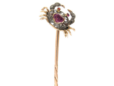 A Crab with a Heart Edwardian Rose Diamond & Ruby Stickpin