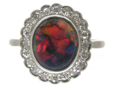 Art Deco Black Opal & Diamond Cluster Ring