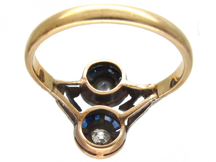 Art Deco Sapphire & Diamond Two Circles Ring