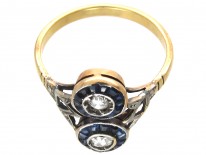 Art Deco Sapphire & Diamond Two Circles Ring