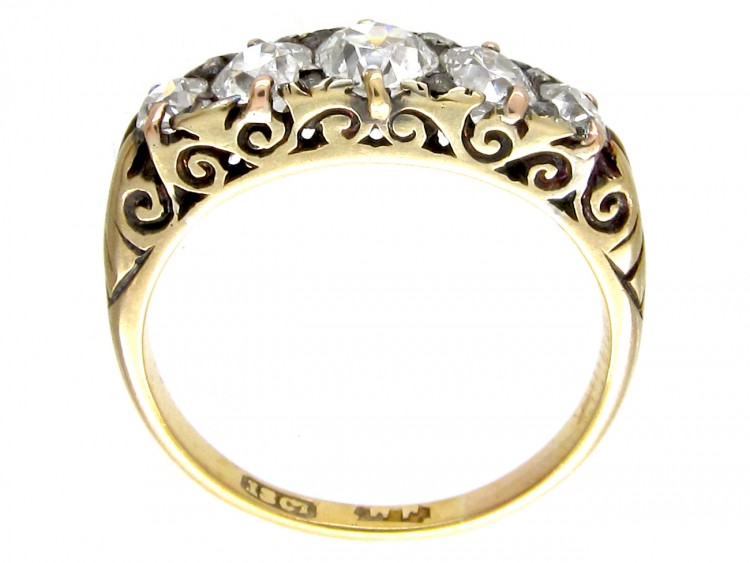 Victorian Carved Half Hoop Diamond Five Stone Ring