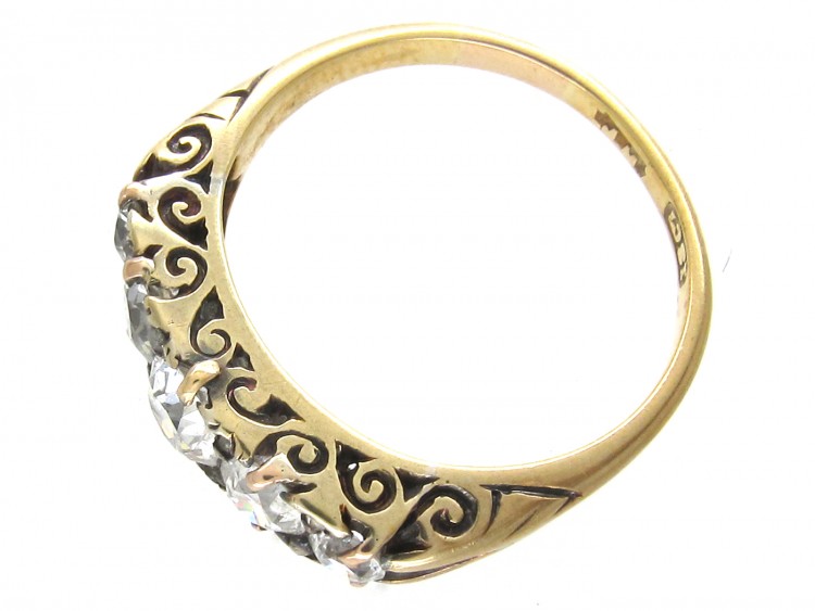 Victorian Carved Half Hoop Diamond Five Stone Ring