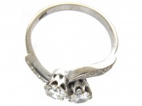18ct White Gold Art Nouveau Two Stone Diamond Crossover Ring