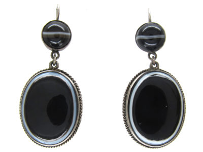 Victorian Banded Onyx Drop Earrings