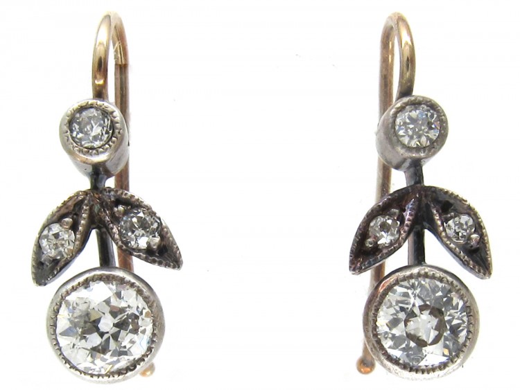 Edwardian Diamond Flower & Leaf Earrings