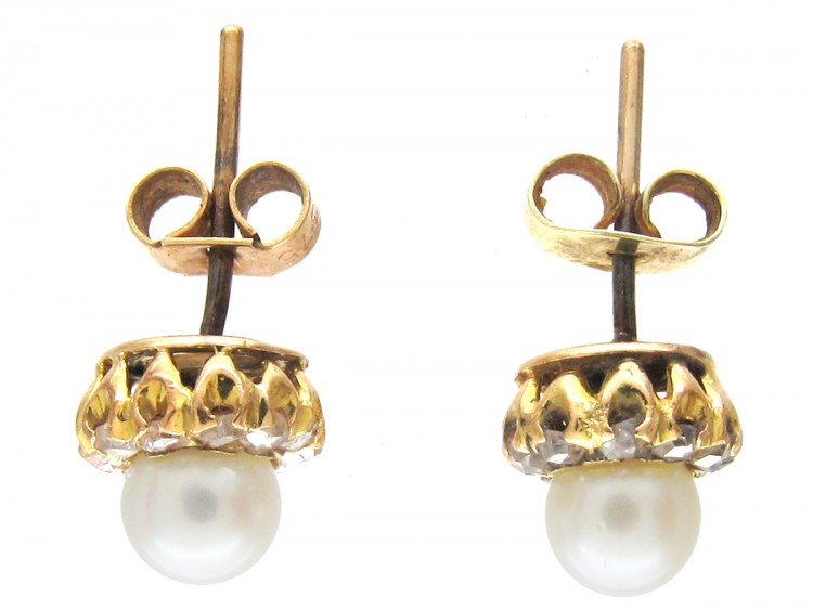 18ct Gold Pearl & Diamond Cluster Earrings
