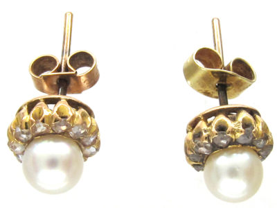 18ct Gold Pearl & Diamond Cluster Earrings