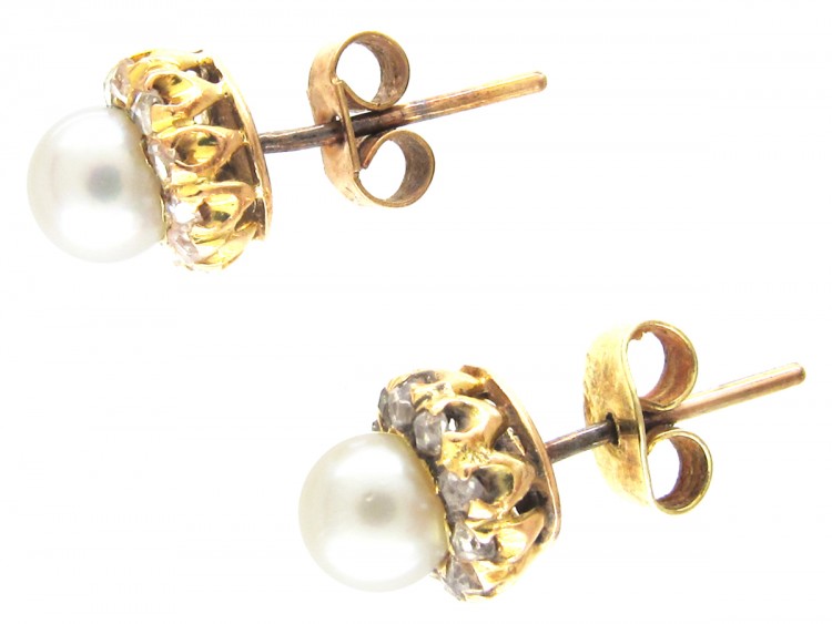18ct Gold Pearl & Diamond Cluster Earrings