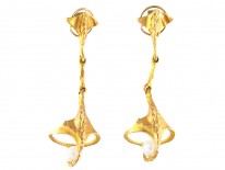 Long Drop 14ct Gold & Pearl Earrings By Björn Weckström for Lapponia