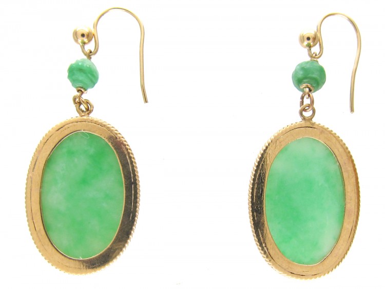 Oval 18ct Gold & Jade Drop Earrings