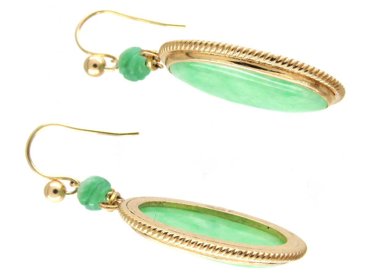 Oval 18ct Gold & Jade Drop Earrings (996F) The Antique Jewellery Company