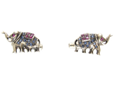 Silver, Sapphire & Ruby Elephant Cufflinks