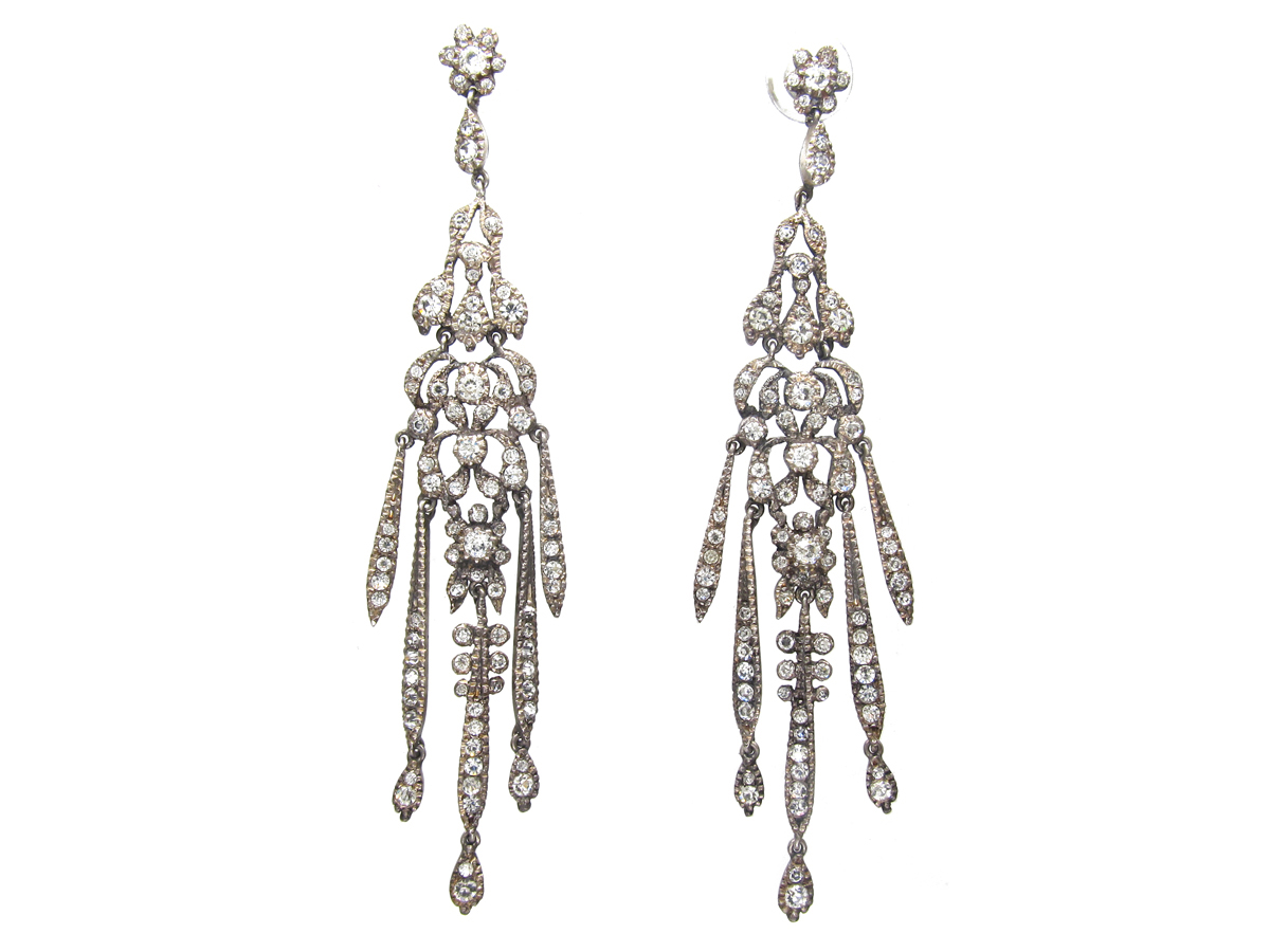 Long Drop Silver & Paste Tassel Earrings (997F) | The Antique Jewellery ...