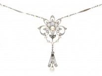 Edwardian Natural Pearl & Diamond Pendant on Platinum & Natural Pearl Chain