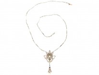 Edwardian Natural Pearl & Diamond Pendant on Platinum & Natural Pearl Chain