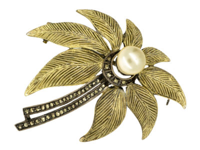 Theodor Farhner Silver Gilt & Marcasite Flower Brooch