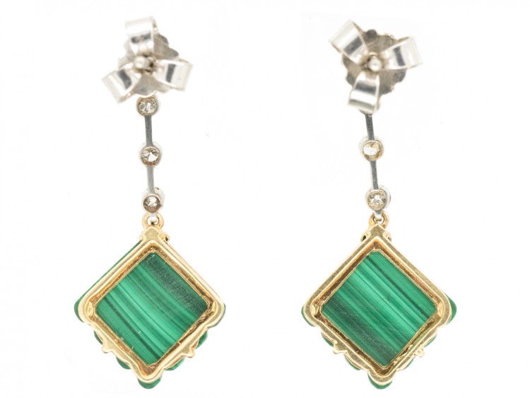 Art Deco Diamond & Malachite Drop Earrings
