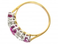 Edwardian 18ct Gold & Platinum Ruby & Diamond Five Stone Ring