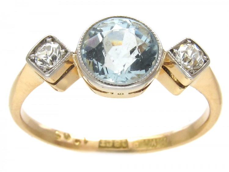 Edwardian 18ct Gold Aquamarine & Diamond Ring