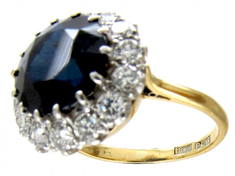 Large Sapphire & Diamond Cluster Ring