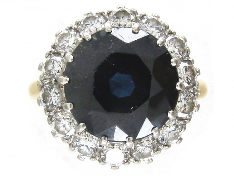Large Sapphire & Diamond Cluster Ring