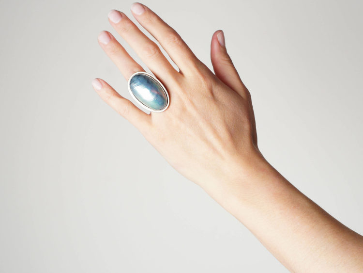 Large Mother of Pearl Oval Silver Ring
