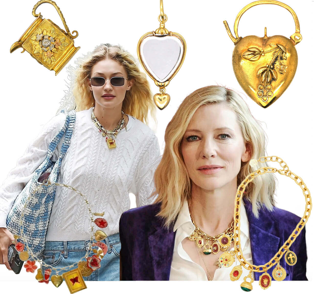 A Guide to Charm Jewellery Cate Blanchette and Gigi Hadid charm necklaces