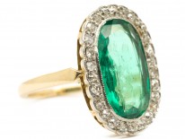 Edwardian 18ct Gold Oval Emerald & Diamond Ring
