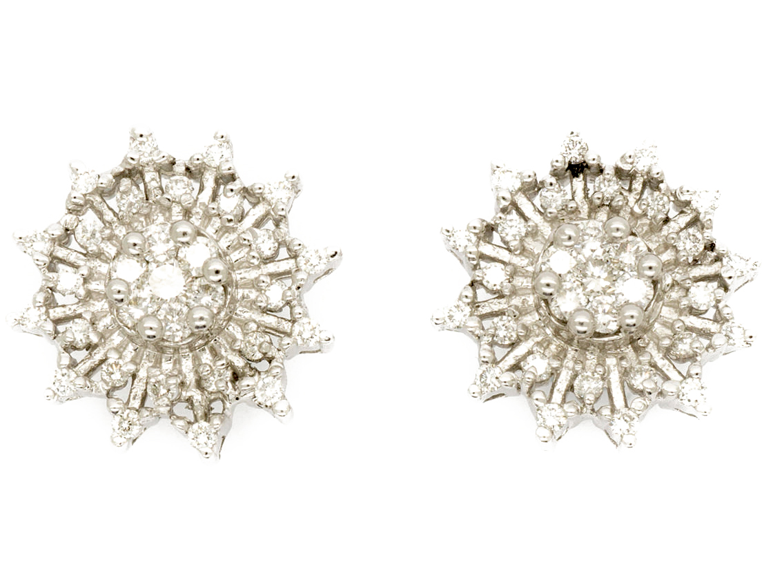 18ct White Gold & Diamond Snowflake Earrings (48G) | The Antique ...