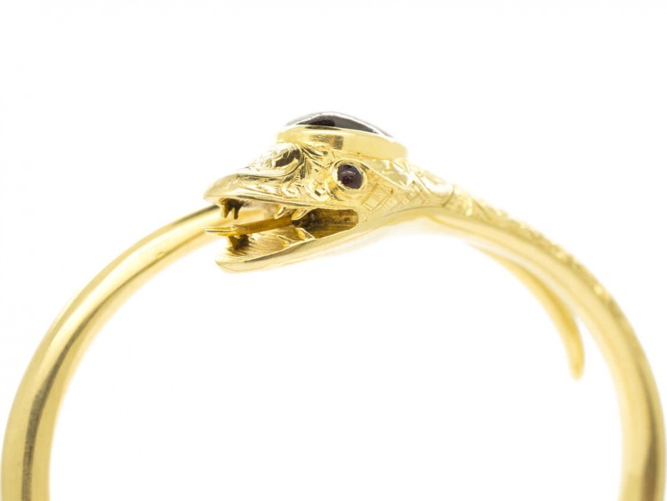 Victorian 15ct Gold & Garnet Hinged Snake Bangle