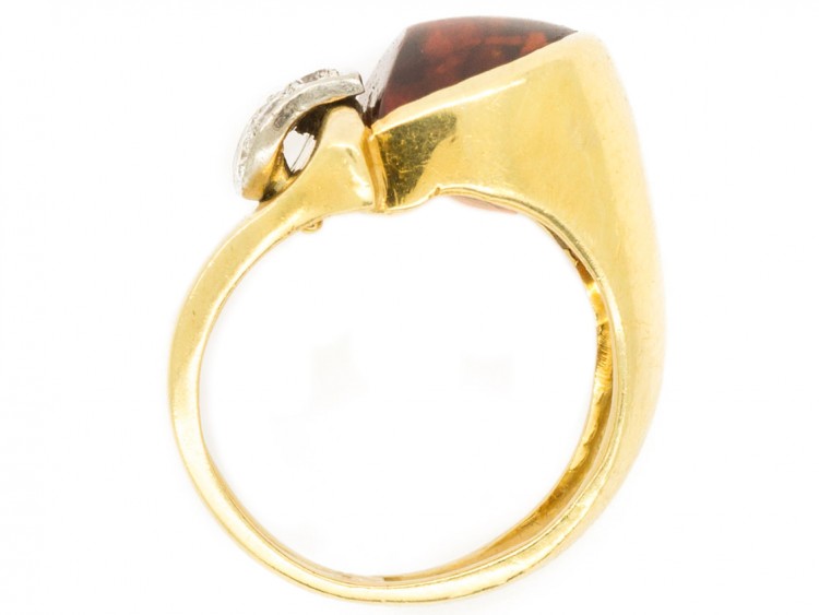 Retro 18ct Gold Citrine & Diamond Cocktail Ring