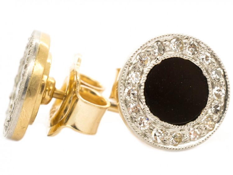 Art Deco Onyx & Diamond Round Earrings