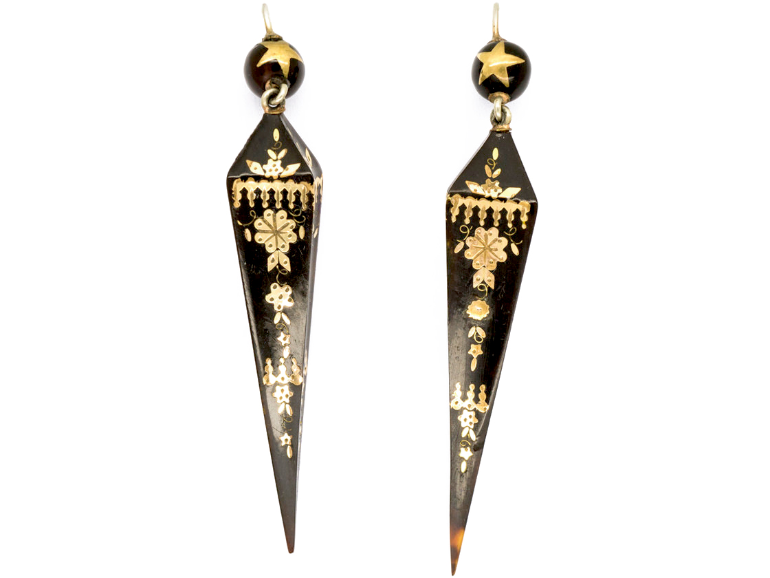 Victorian Tortoiseshell Pique Drop Spear Shaped Earrings (30G) | The ...