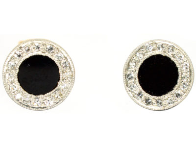 Art Deco Onyx & Diamond Round Earrings