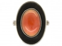 1960s Oval Silver & Coral Ring