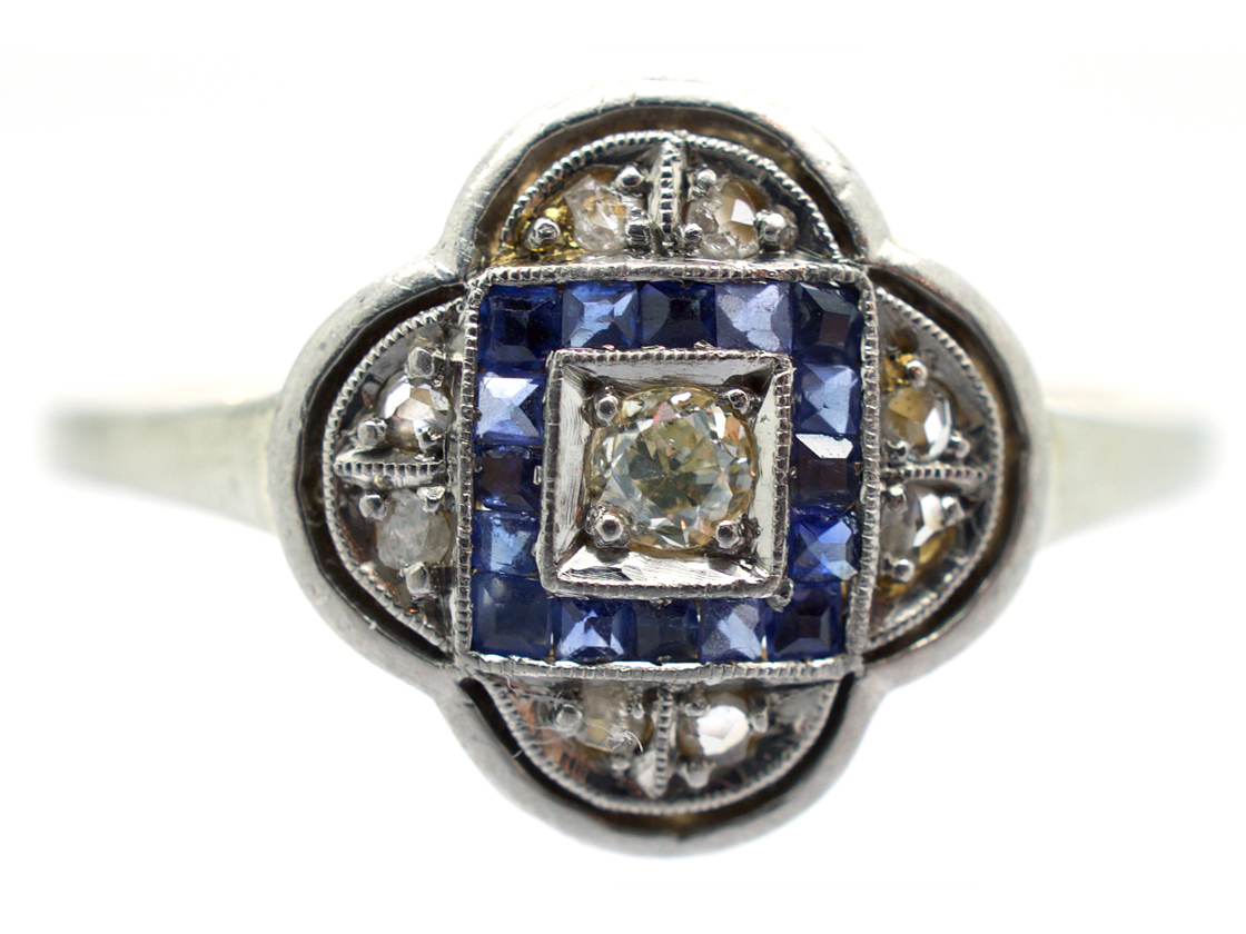 Art Deco Quatrefoil Diamond Sapphire Ring (67G) The Antique