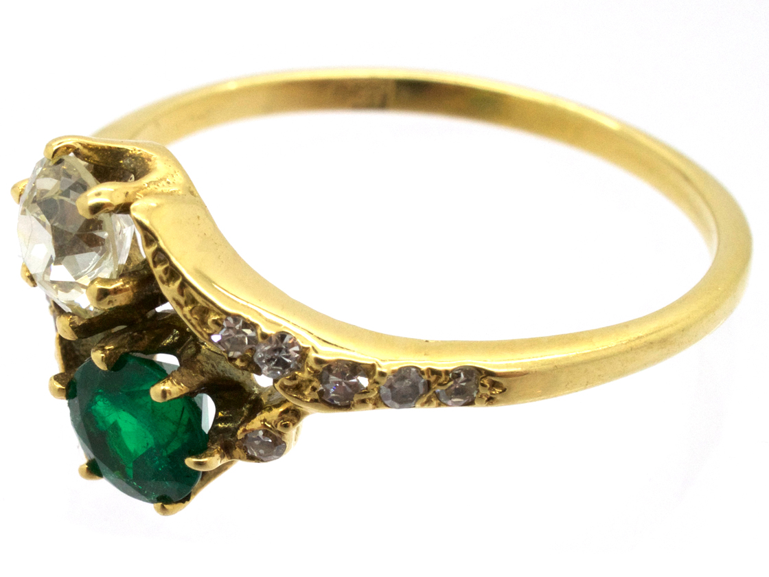Edwardian 18ct Gold Emerald & Diamond Ring (65G) | The Antique ...