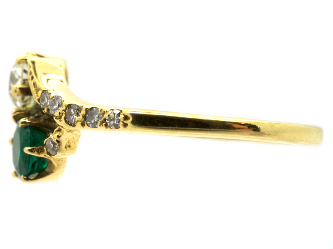 0.90 Ctw Edwardian Style Emerald & Diamond Two Tone Gold Wide Band Ring main image 0