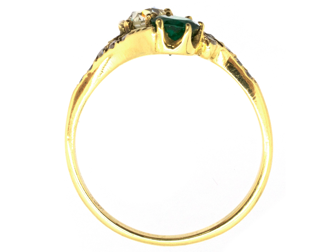 0.90 Ctw Edwardian Style Emerald & Diamond Two Tone Gold Wide Band Ring