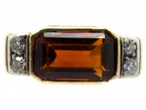 Retro 14ct Gold, Rectangular Madeira Citrine & Diamond Ring