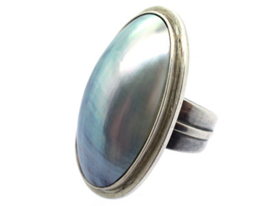 Large Mother of Pearl Oval Silver Ring