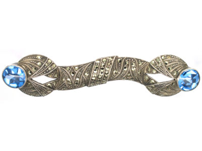 Art Deco Silver, Blue Paste & Marcasite Brooch