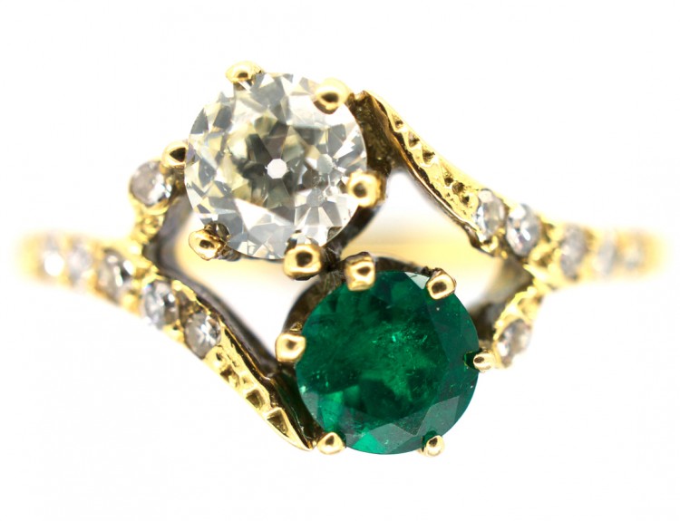 Edwardian 18ct Gold  Emerald & Diamond Ring