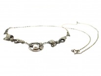 Art Deco Silver , Cultured Pearl & Marcasite Necklace