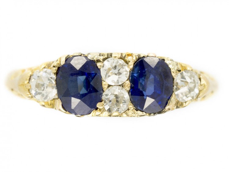 Victorian 18ct Gold Two Stone Sapphire & Diamond Ring