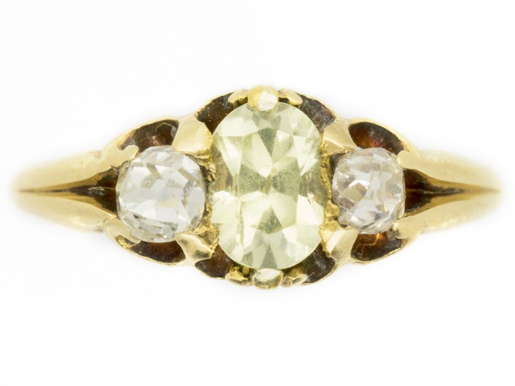 18ct Gold Victorian Chrysolite & Diamond Ring
