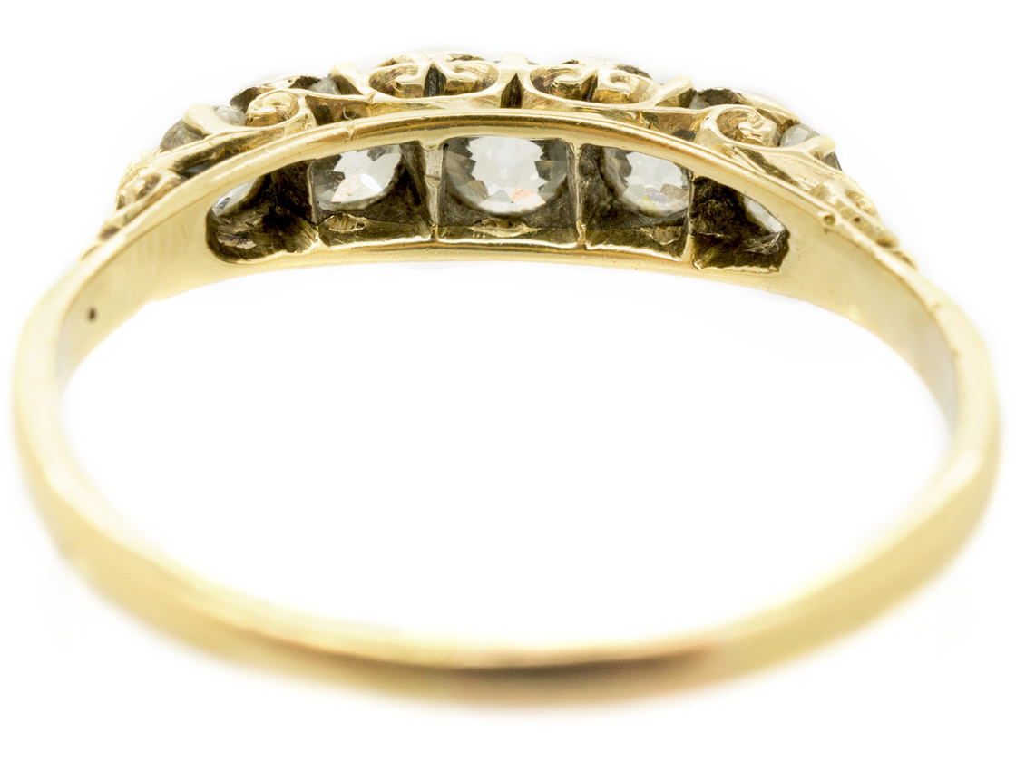 Victorian 18ct Gold Five Stone Diamond Carved Half Hoop Ring (97G ...