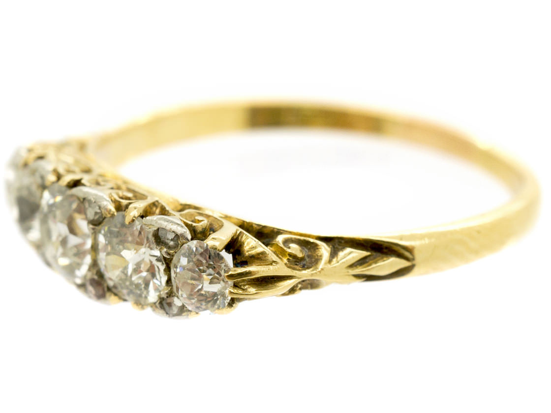 Victorian 18ct Gold Five Stone Diamond Carved Half Hoop Ring (97G ...