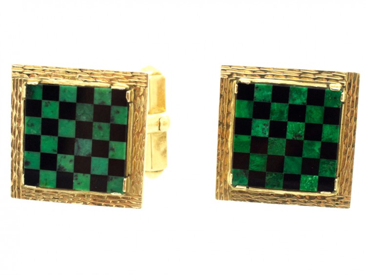 18ct Gold Connemara Marble & Onyx Chequerboard Cufflinks by West of Dublin