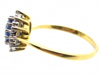 18ct Gold Ceylon Sapphire & Diamond Oval Cluster Ring